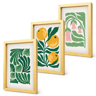 Triptych v ráme Minimalistické rastlinné vzory s ovocím a listami