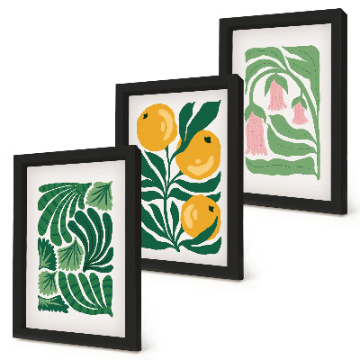 Triptych v ráme Minimalistické rastlinné vzory s ovocím a listami