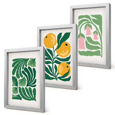 Triptych v ráme Minimalistické rastlinné vzory s ovocím a listami