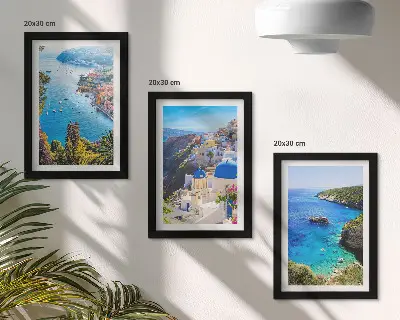 Sada obrazov do obývačky s výhľadom na grécke pobrežie a mesto Santorini Oia
