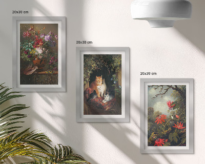 Triptych v ráme Vintage kvety, mačky a rastliny v prírode