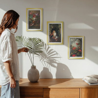 Triptych v ráme Vintage kvety, mačky a rastliny v prírode