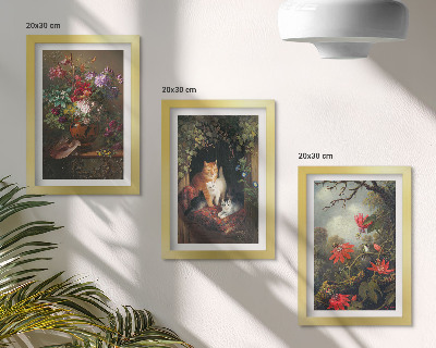 Triptych v ráme Vintage kvety, mačky a rastliny v prírode