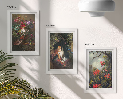 Triptych v ráme Vintage kvety, mačky a rastliny v prírode