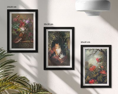 Triptych v ráme Vintage kvety, mačky a rastliny v prírode