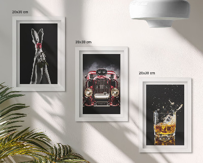 Triptych v ráme Ženské nohy s ružou, starým autom a pohárom whisky