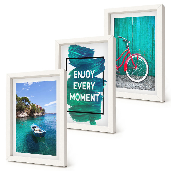 Triptych v ráme Výhľad na more s inšpiratívnym nápisom na bicykli pre loď