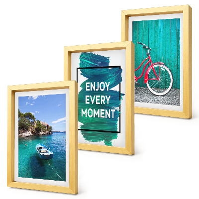 Triptych v ráme Výhľad na more s inšpiratívnym nápisom na bicykli pre loď