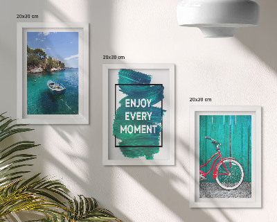 Triptych v ráme Výhľad na more s inšpiratívnym nápisom na bicykli pre loď