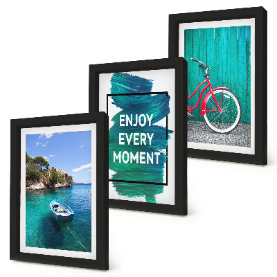 Triptych v ráme Výhľad na more s inšpiratívnym nápisom na bicykli pre loď