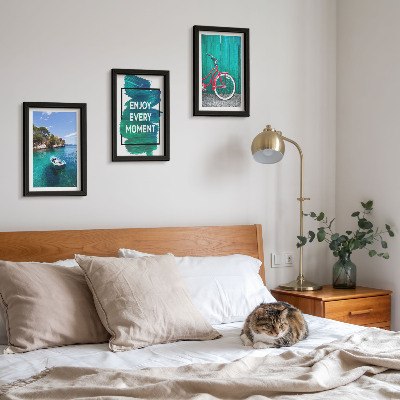 Triptych v ráme Výhľad na more s inšpiratívnym nápisom na bicykli pre loď