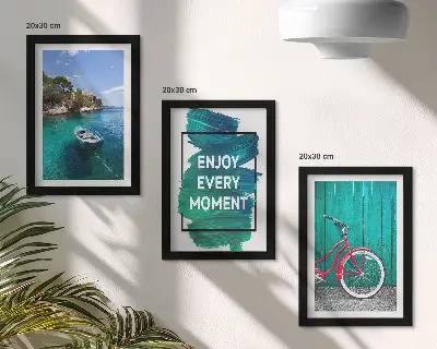 Triptych v ráme výhľad na more s inšpiratívnym nápisom na bicykli a lodi