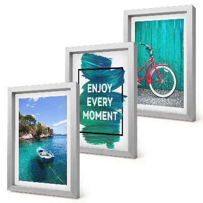 Triptych v ráme Výhľad na more s inšpiratívnym nápisom na bicykli pre loď
