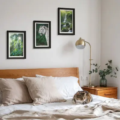 Džungľa s bielym tigrom a divokým vodopádom triptych v ráme