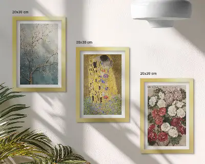Kvety a stromy v štýle maľby Bozk od Gustava Klimta triptych v ráme