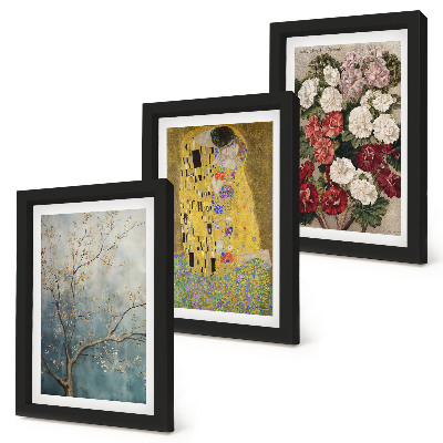 Triptych v ráme Kvety a stromy v štýle maľby Bozk od Gustava Klimta