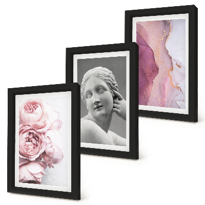 Triptych v ráme Romantická socha pivoniek, abstraktné umenie ženy