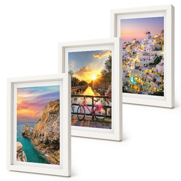 Triptych v ráme Výhľad na more so západom slnka a mestom