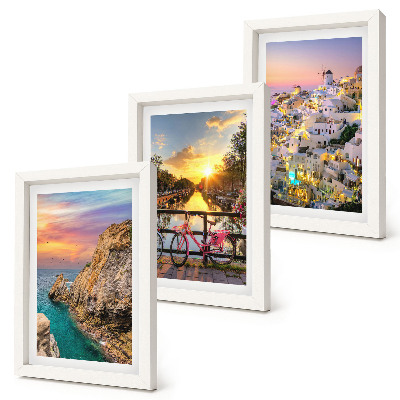 Triptych v ráme Výhľad na more so západom slnka a mestom