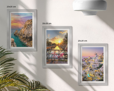 Triptych v ráme Výhľad na more so západom slnka a mestom