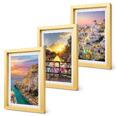 Triptych v ráme Výhľad na more so západom slnka a mestom