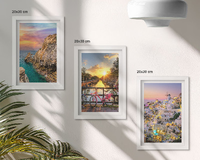 Triptych v ráme Výhľad na more so západom slnka a mestom