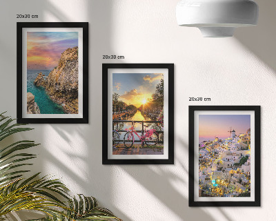 Triptych v ráme Výhľad na more so západom slnka a mestom