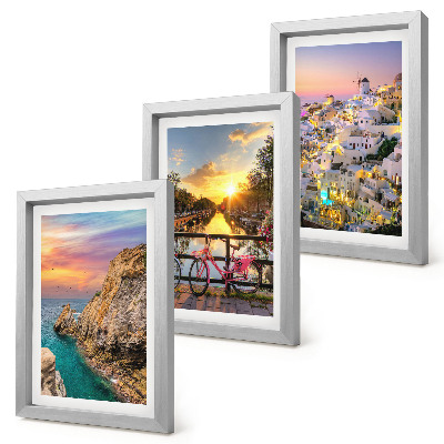 Triptych v ráme Výhľad na more so západom slnka a mestom