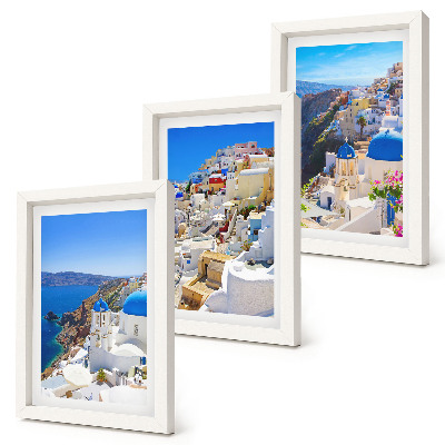 Sada obrazov do obývačky Pohľady na krajinnú architektúru mesta Oia na Santorini v Grécku