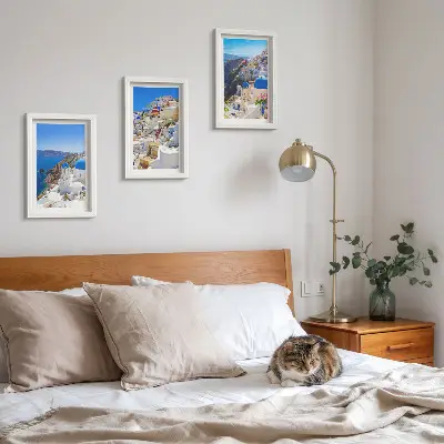 Sada obrazov do obývačky s motívom architektúry mesta Oia na Santorini