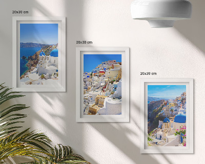 Sada obrazov do obývačky Pohľady na krajinnú architektúru mesta Oia na Santorini v Grécku