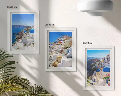 Sada obrazov do obývačky s motívom architektúry mesta Oia na Santorini