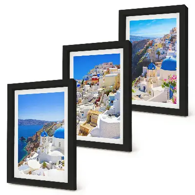 Sada obrazov do obývačky s motívom architektúry mesta Oia na Santorini