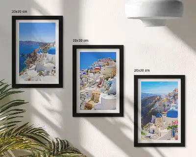 Sada obrazov do obývačky s motívom architektúry mesta Oia na Santorini