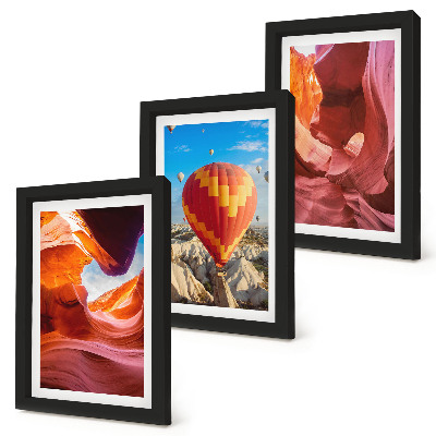 Triptych v ráme Krajina púštnych roklín a let balónom