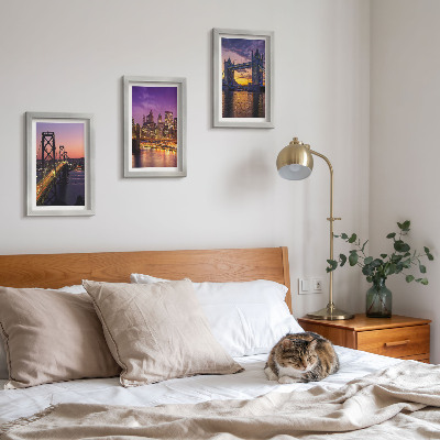 Triptych v ráme Mosty a mestské scenérie pri západe slnka