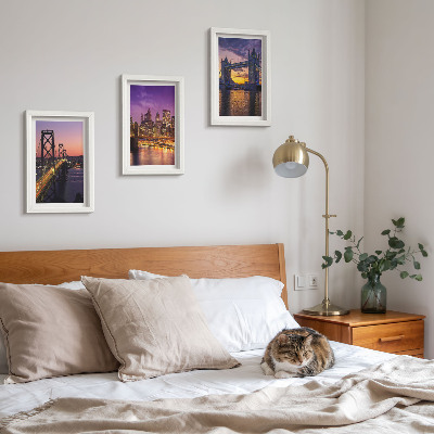 Triptych v ráme Mosty a mestské scenérie pri západe slnka