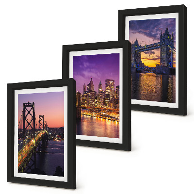 Triptych v ráme Mosty a mestské scenérie pri západe slnka