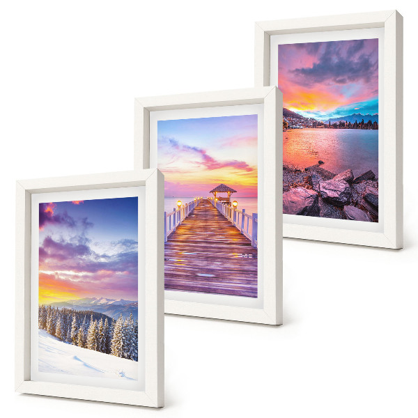 Triptych v ráme Zimná horská krajina s mólom na jazere