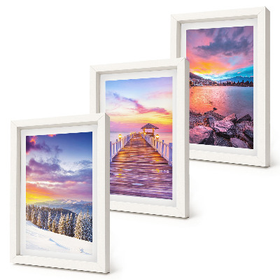 Triptych v ráme Zimná horská krajina s mólom na jazere
