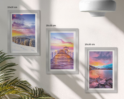 Triptych v ráme Zimná horská krajina s mólom na jazere
