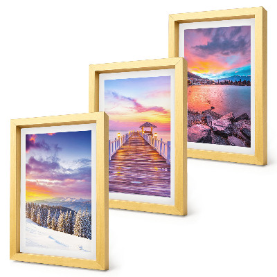 Triptych v ráme Zimná horská krajina s mólom na jazere