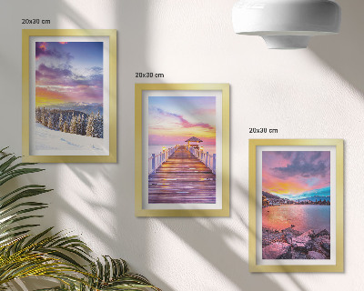Triptych v ráme Zimná horská krajina s mólom na jazere
