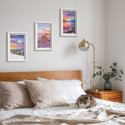 Triptych v ráme Zimná horská krajina s mólom na jazere