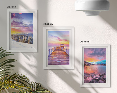 Triptych v ráme Zimná horská krajina s mólom na jazere