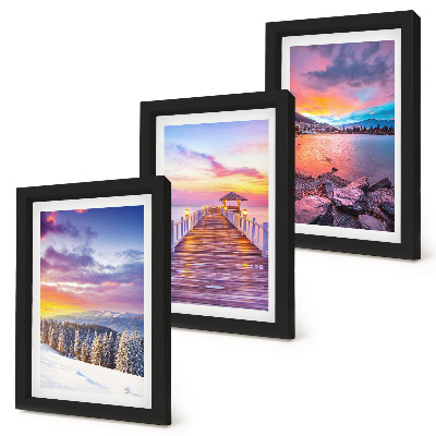 Triptych v ráme Zimná horská krajina s mólom na jazere