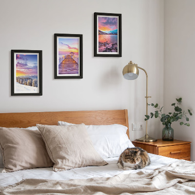 Triptych v ráme Zimná horská krajina s mólom na jazere