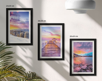 Triptych v ráme Zimná horská krajina s mólom na jazere