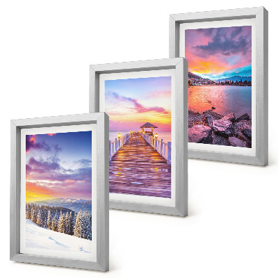 Triptych v ráme Zimná horská krajina s mólom na jazere
