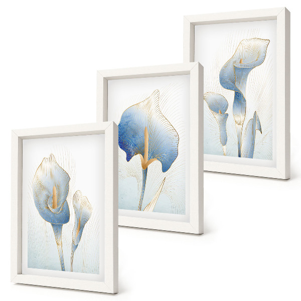 Triptych v ráme Jemné modré kvety na svetlom pozadí